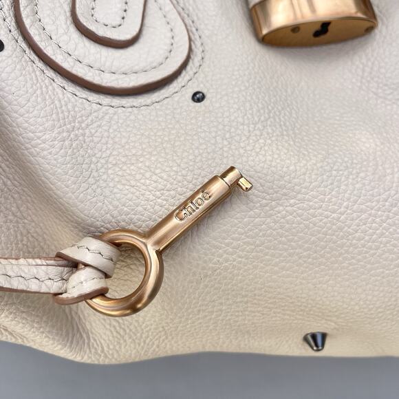 Chloe Chloé Paddington Leather Bag Medium In Ivory Leather Rose Gold Hardware - Picture 3 of 16
